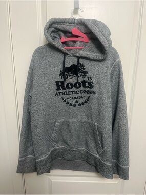 Roots Men's Salt & Pepper Hoodie with Black Logo in size S